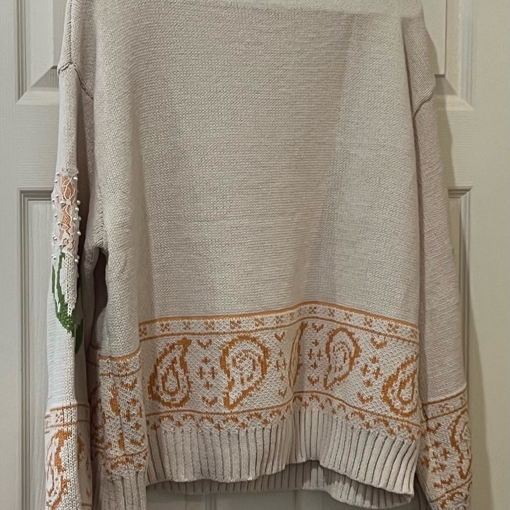 POL Cream and Orange lace appliqué Floral Sweater - Picture 2 of 5